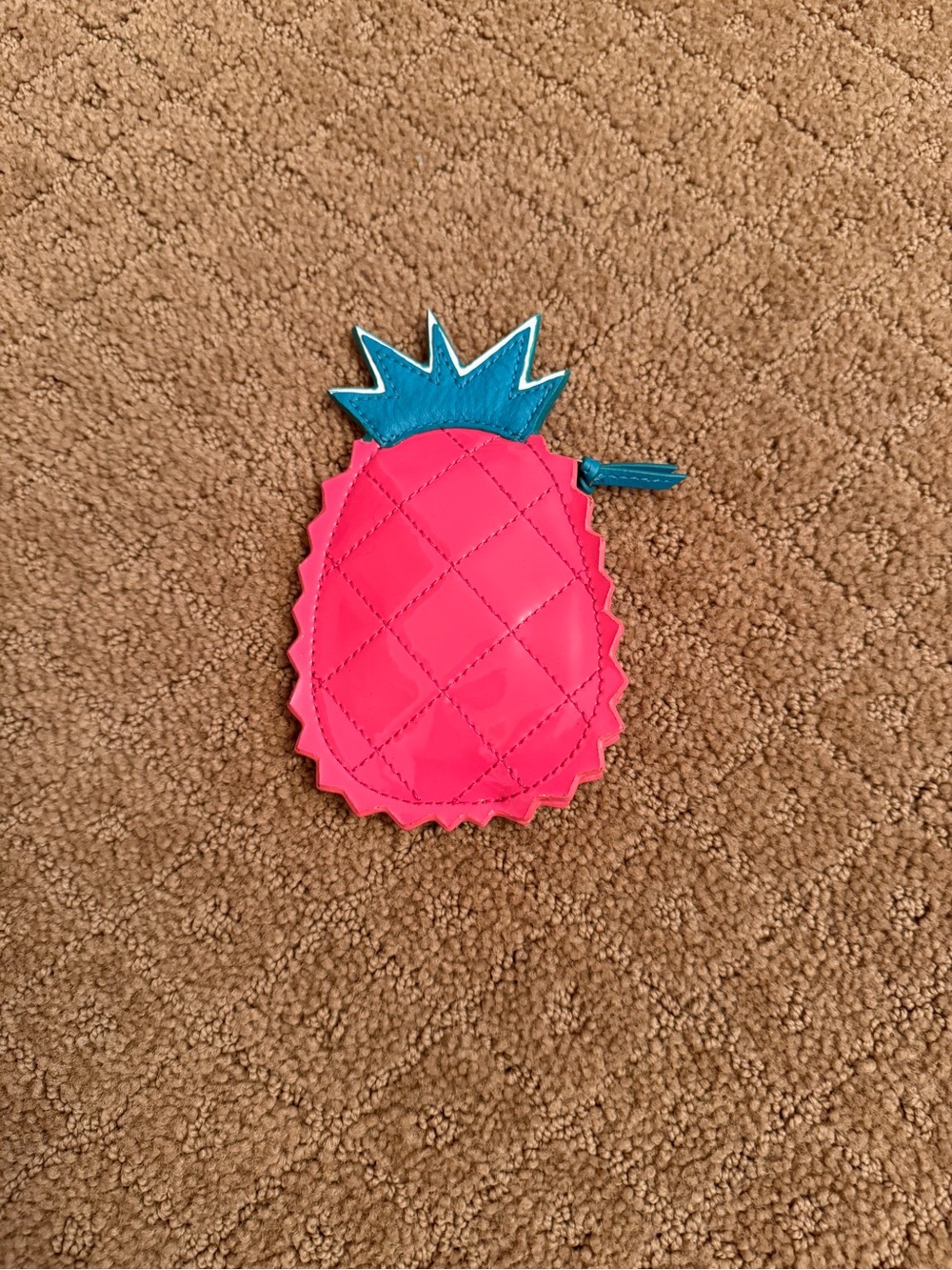 Coach Pineapple Fruit Coin Purse Zipper Pouch Pink and Green Patent leather